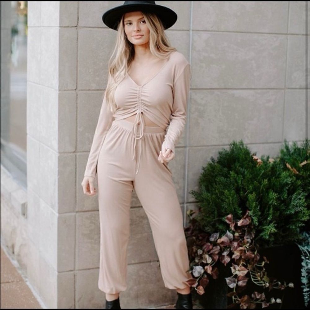 KITTENISH Ribbed Knit Essential Cut Out Jumpsuit